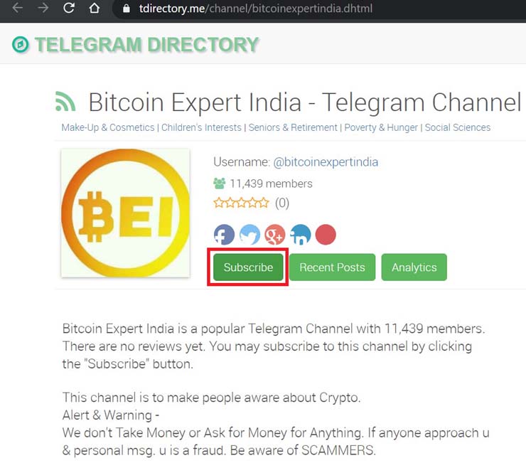 Subscribe to Telegram groups and channel