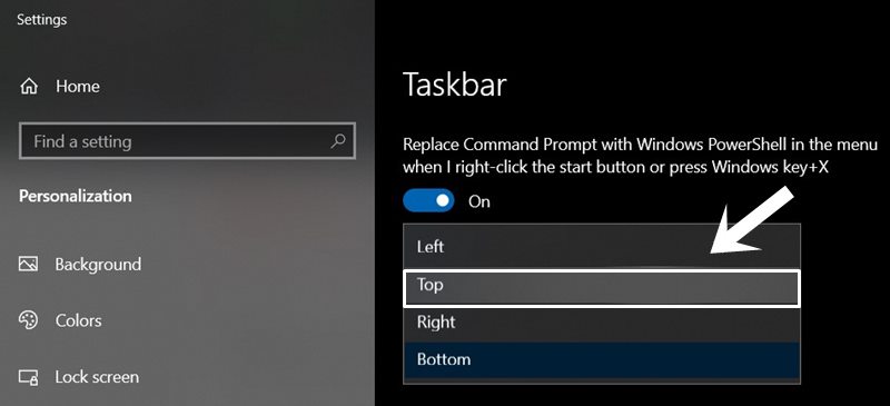 taskbar top position