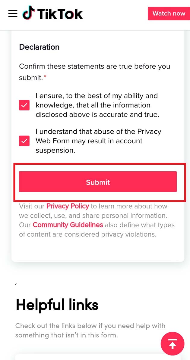 Submit request for age change on TikTok