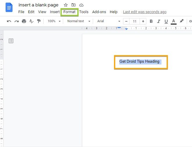 change one page to landscape in google docs
