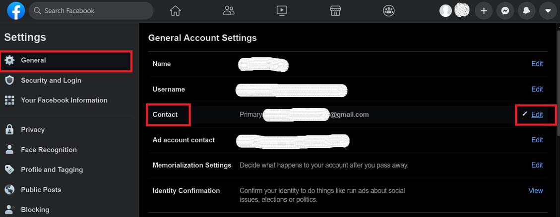 change primary email account Facebook