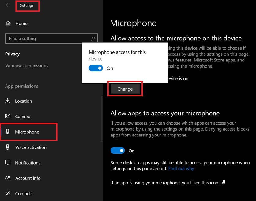 enable disable Microphone access for Windows