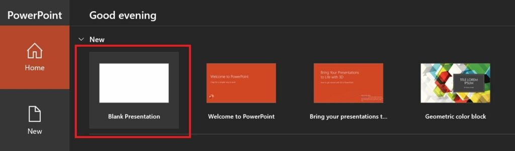 create a blank PowerPoint presentation