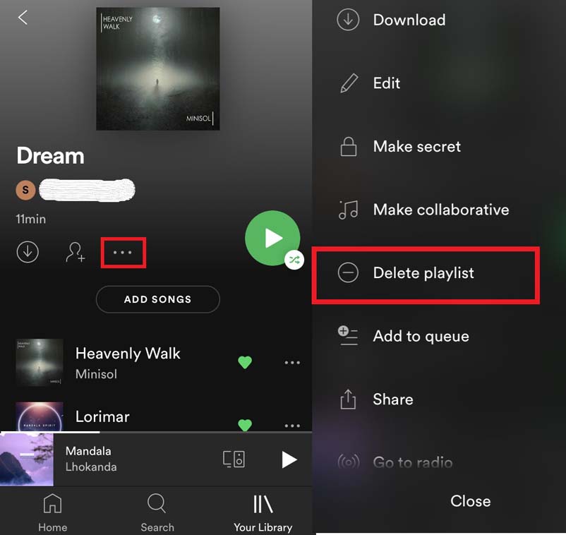 удалять песни из любого плейлиста Spotify