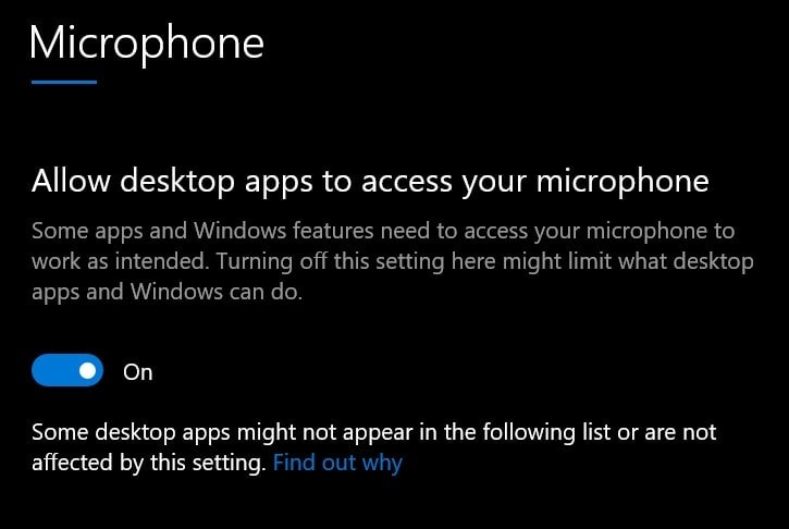 Select which desktop apps can access Microphone