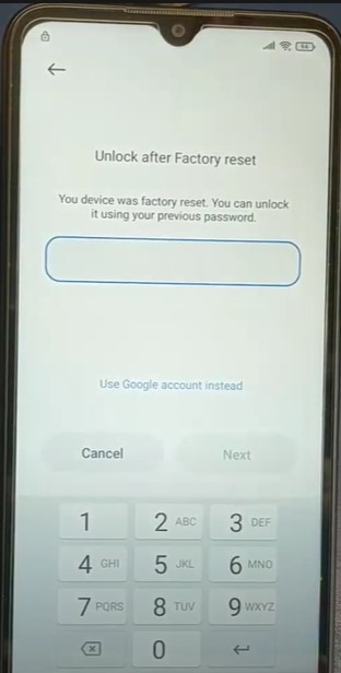 enter pin Redmi 9