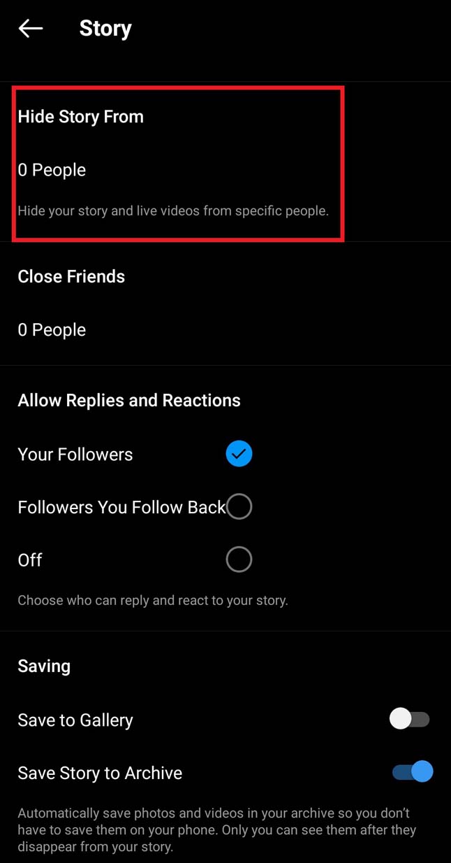 Instagram hide stories from