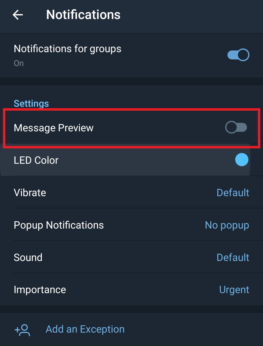 message preview disabled for Android