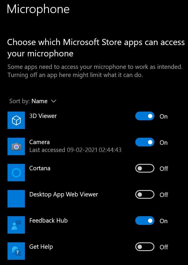 select which Microsoft Store app can access Microphone