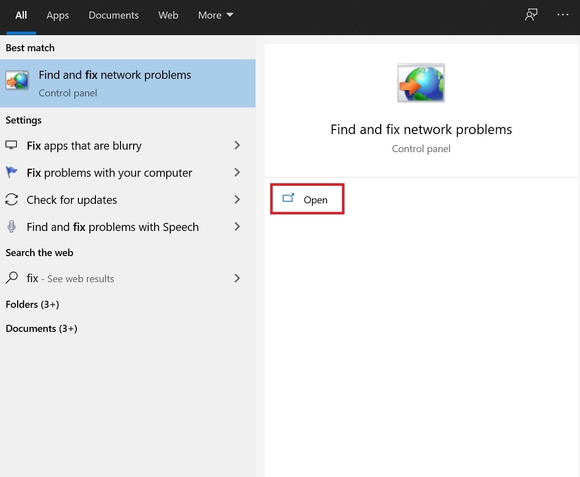 Open the Windows network diagnostics tool