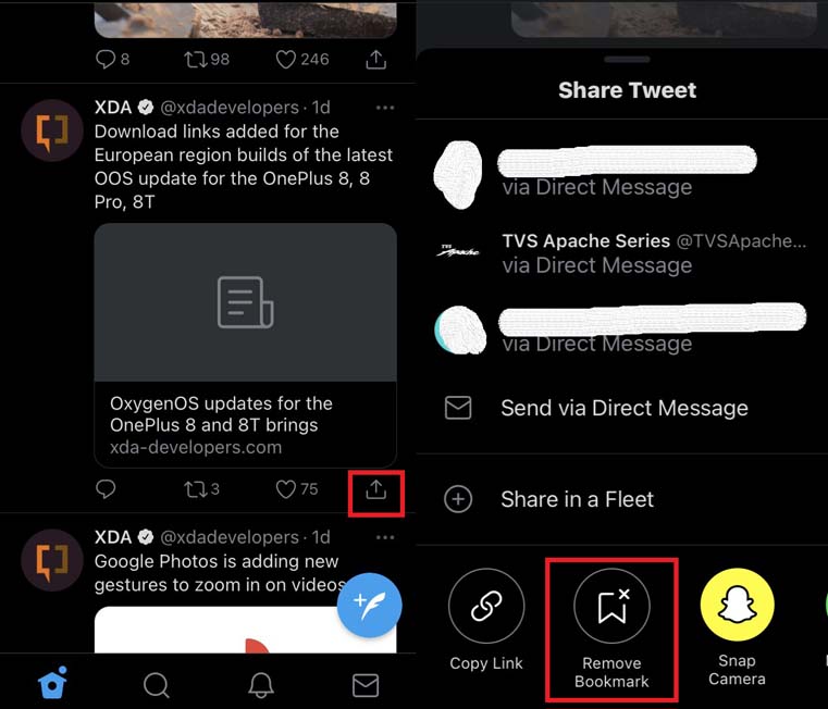 remove bookmark of any single Tweet from Bookmarks section