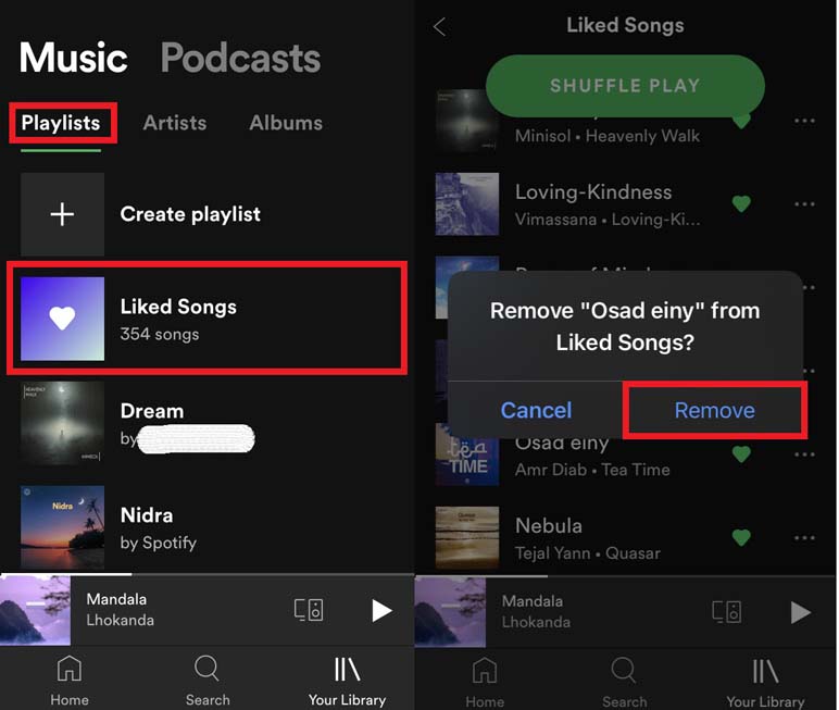 remove a song from Spotify Liked songs playlist