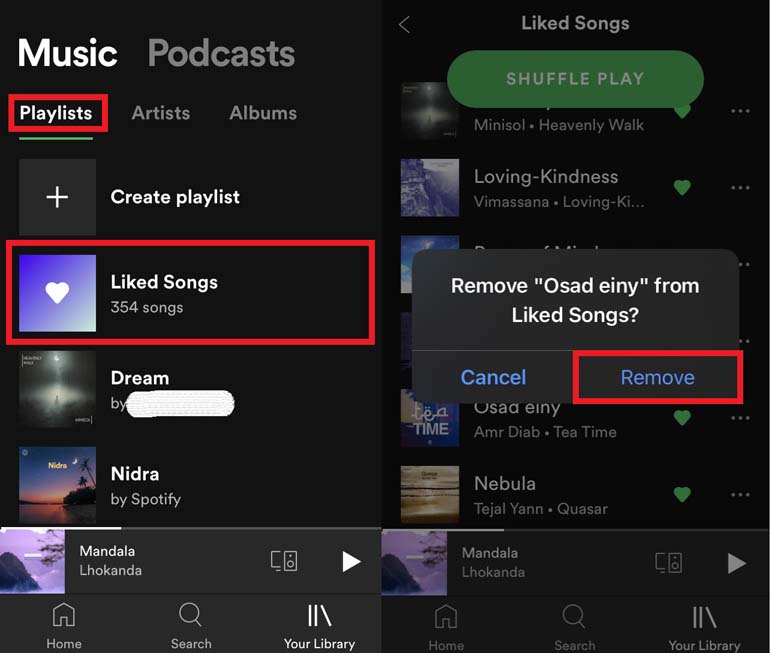 удалить песню из плейлиста Spotify Liked songs