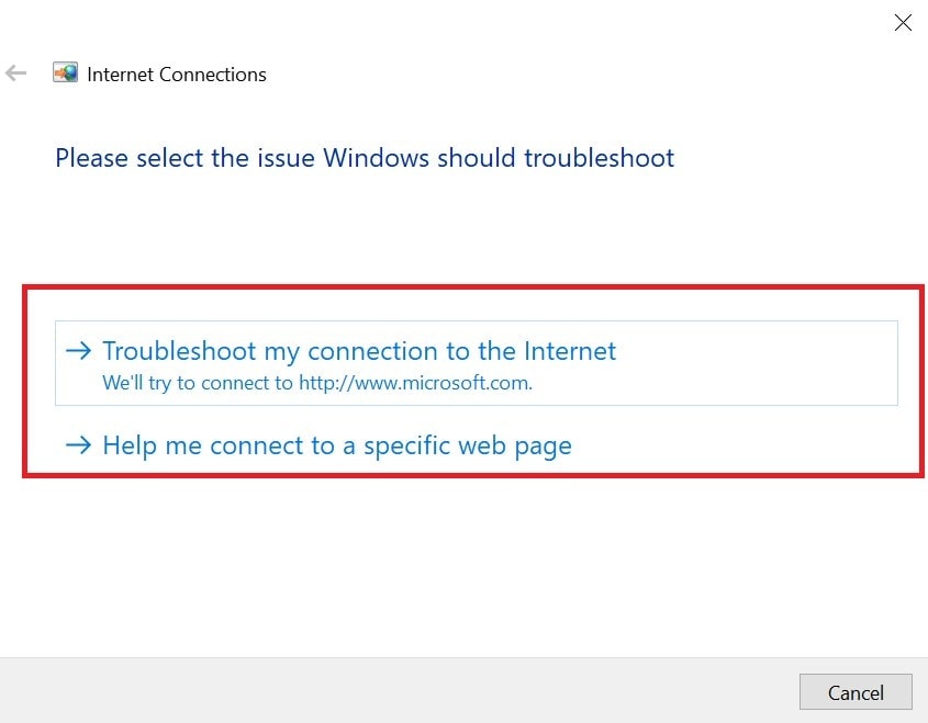 use Windows network diagnostics to connect to a webpage