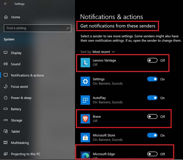 disable notifications from individual apps on your Windows 10 PC