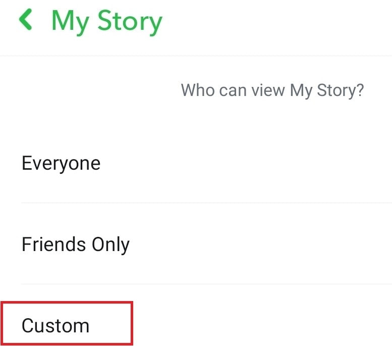 set Snapchat Story audience limit to Custom