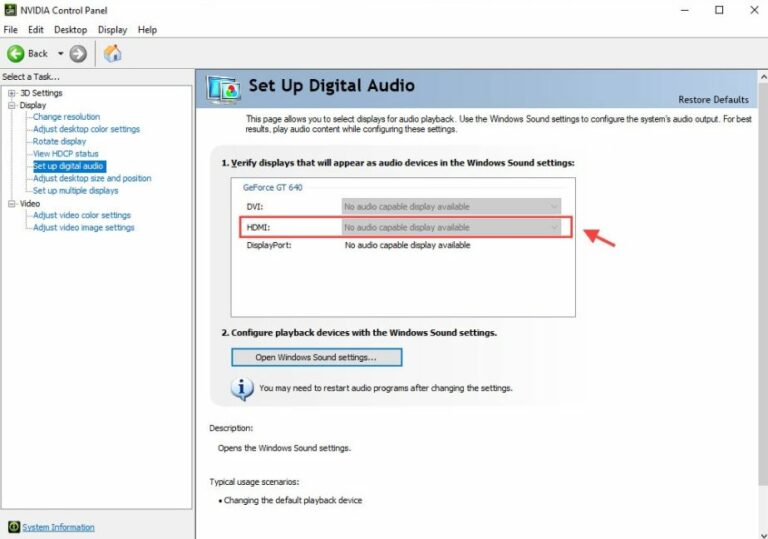 Fix NVIDIA High Definition Audio Not Plugged In Error