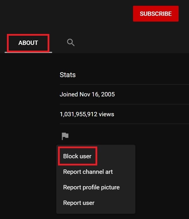 YouTube channel block option