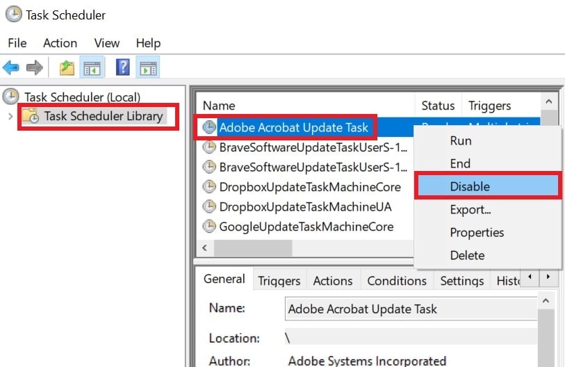 disable Adobe Acrobat Updater task