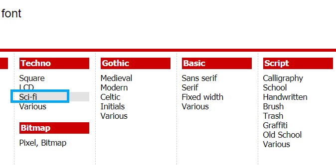 Select font category