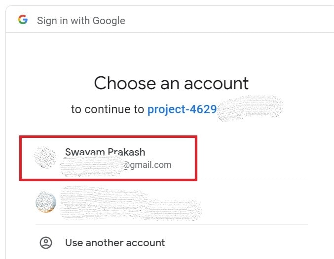 select Gmail account