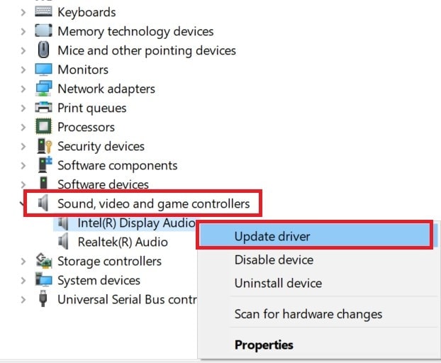 обновите аудиодрайвер в Windows, чтобы исправить отсутствие звука HDMI