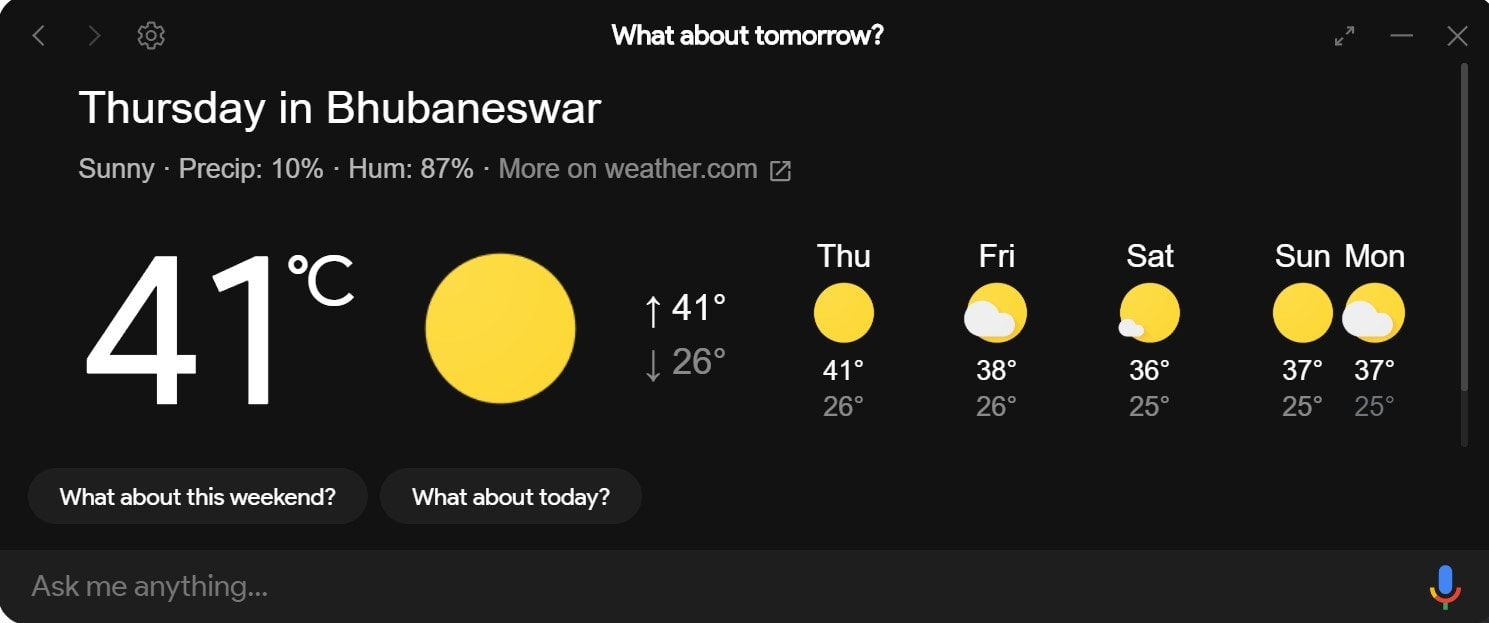 Google Assistant on Windows weather report