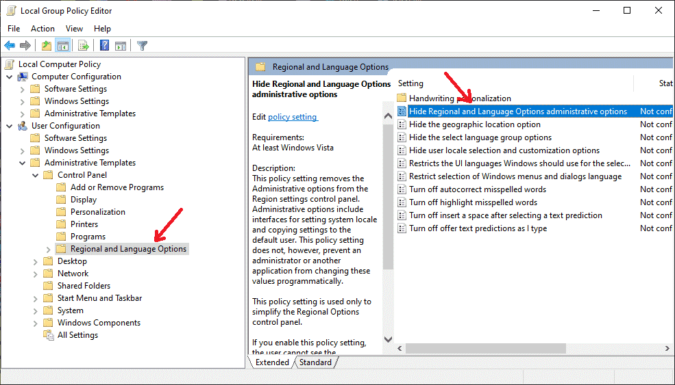 How to Hide Administrative Tab in Regional and Language Settings?