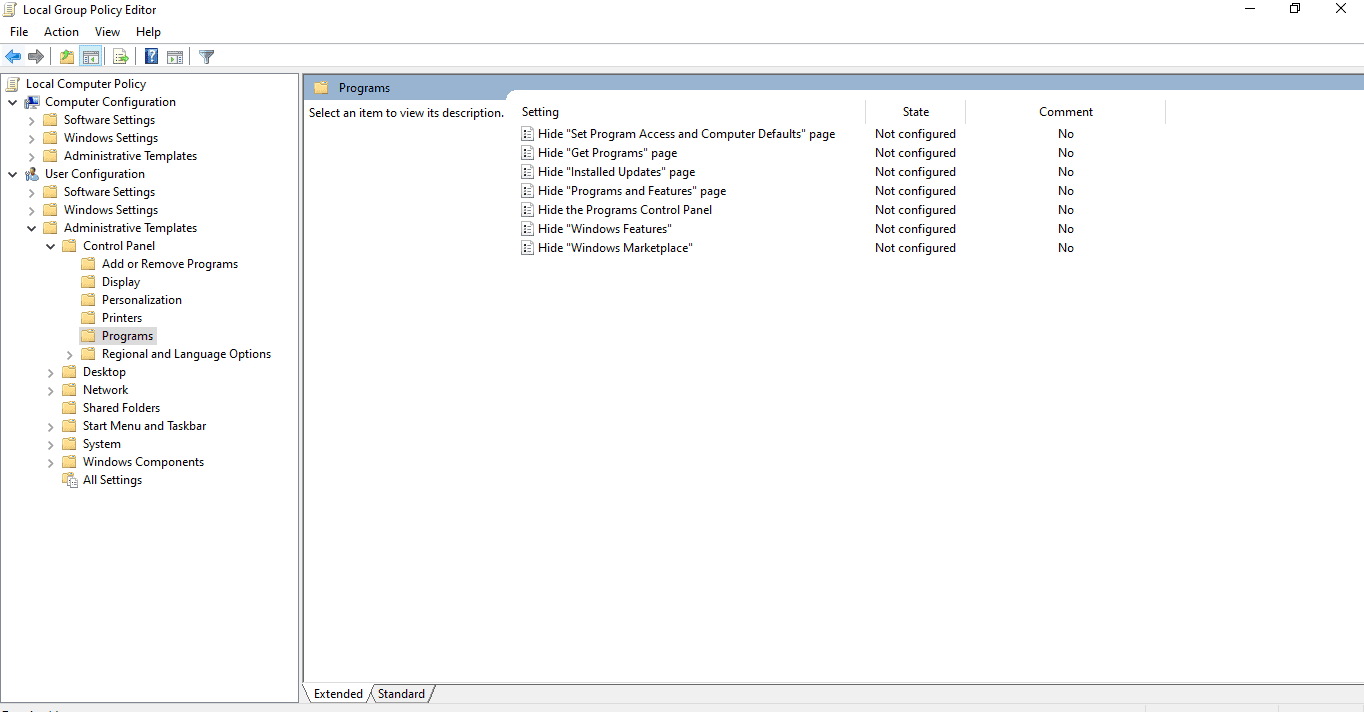 How to Hide Programs and Features Page in Control Panel?