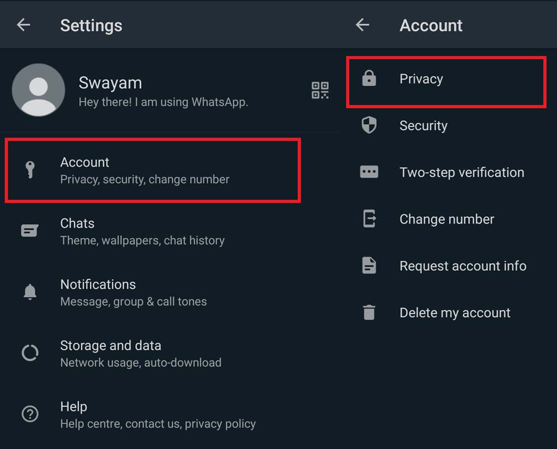 WhatsApp settings page