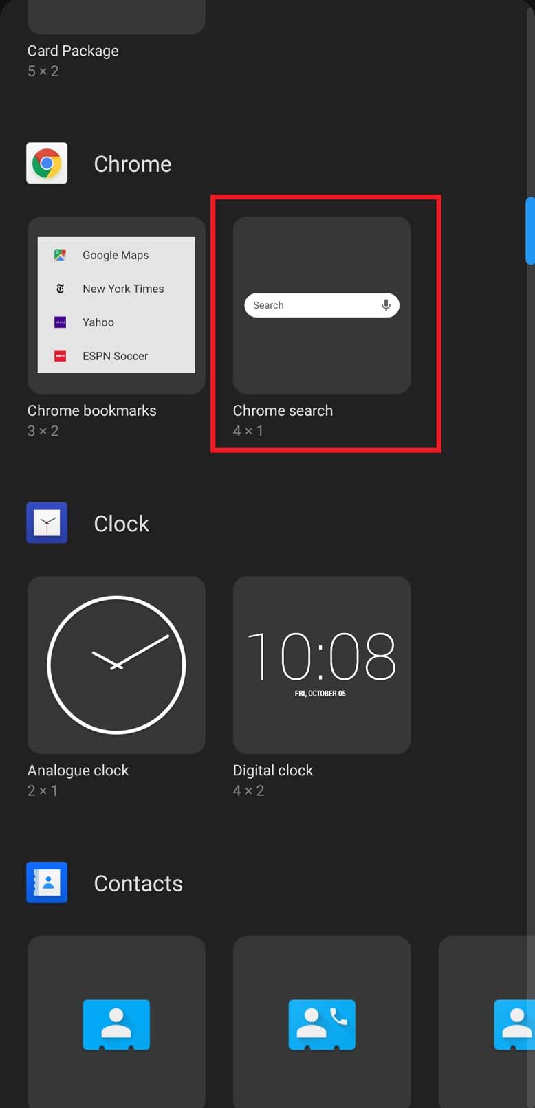 Use Google Chrome browser search widget