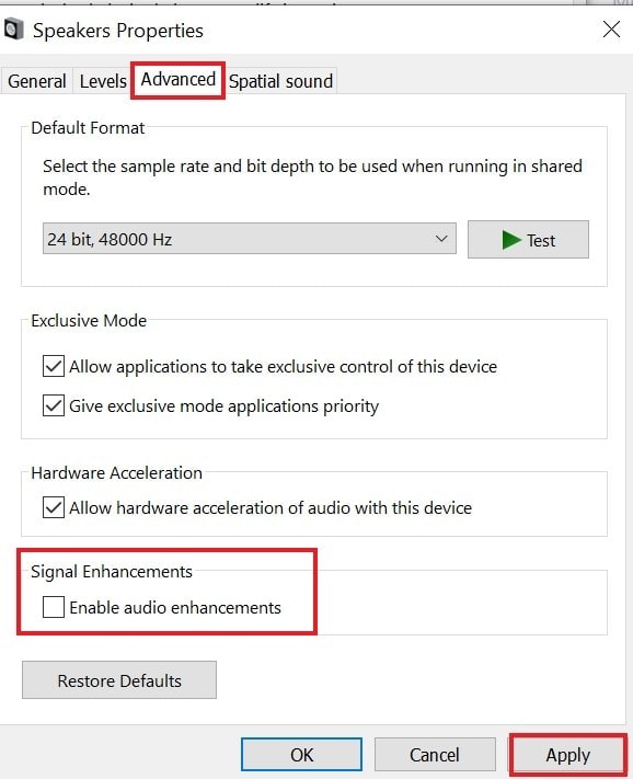 to fix Twitch streaming no sound issue disable audio enhancements