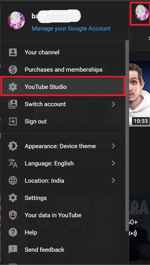 change YouTube channel from YouTube studio