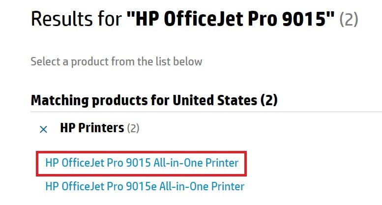 Select the correct OfficeJet Printer model