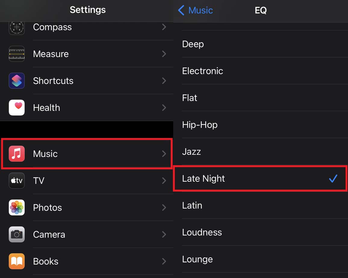 make iPhone louder by setting the EQ to Late Night