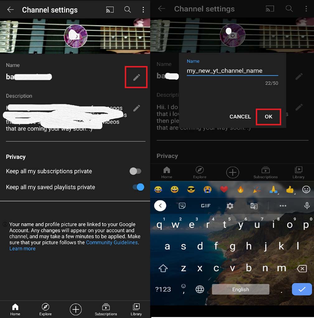 change YouTube channel name from smartphone