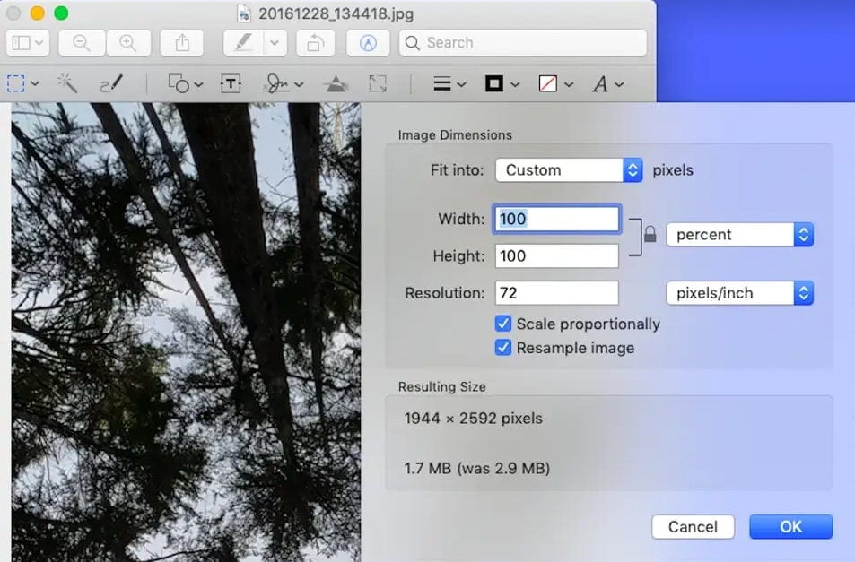 reduce picture file size in mac