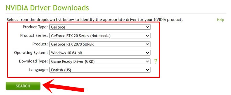 search RTX 2070 Super Drivers