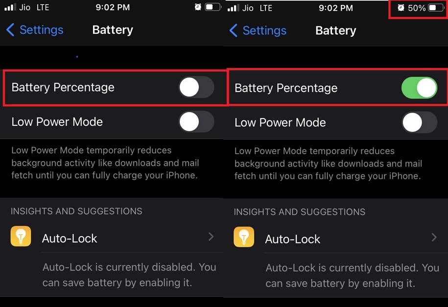 enable battery percentage on iPhone 12