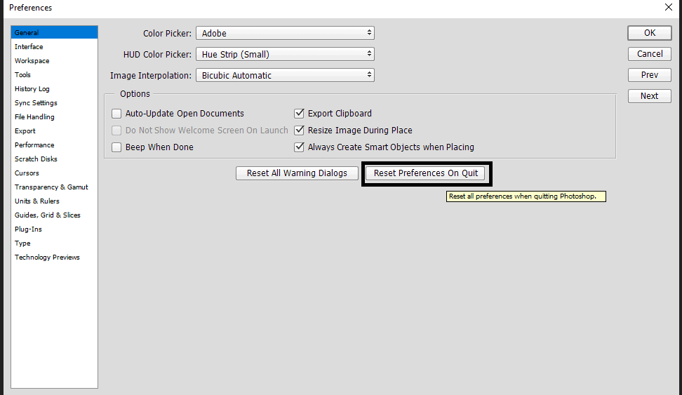 How to Reset Adobe Photoshop Preferences?