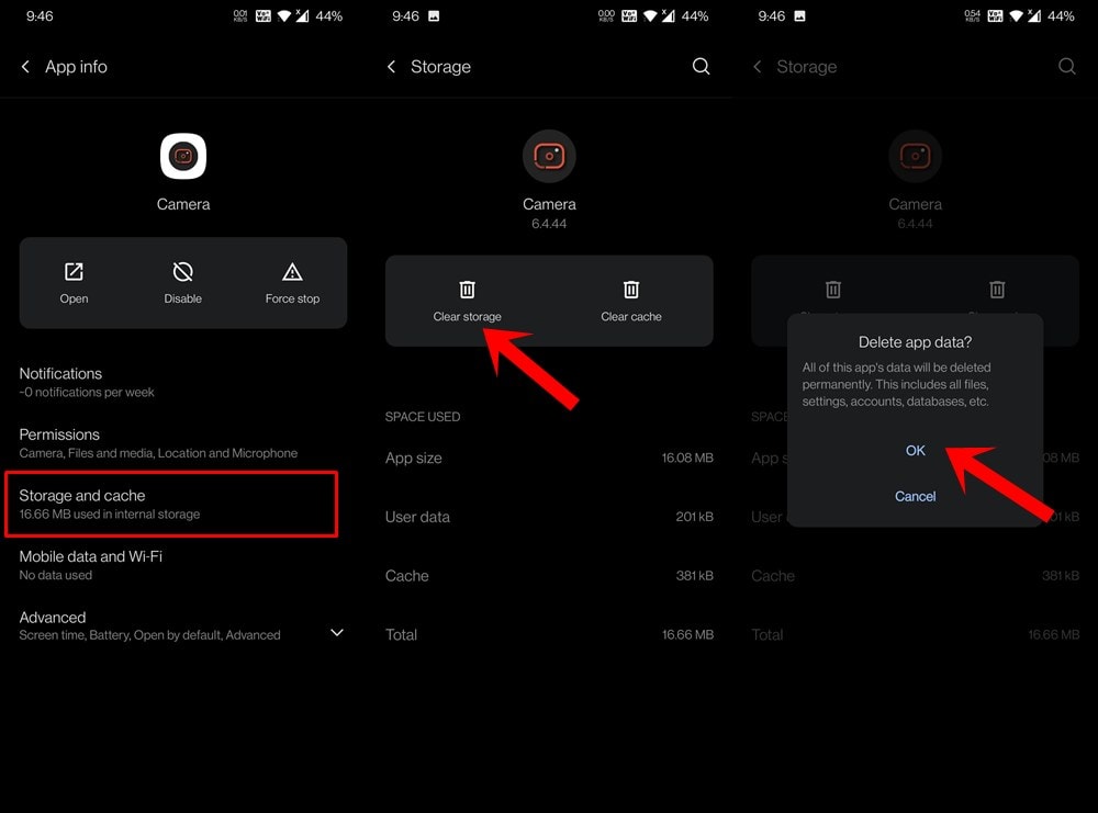 delete camera data fix blurry photos oneplus 9