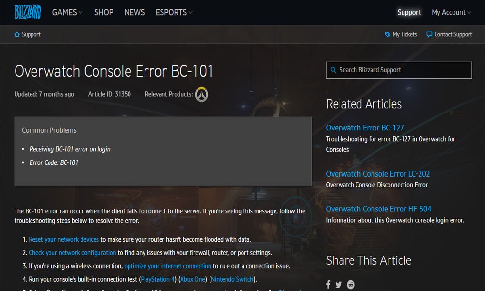 BC-101 error reported in Blizzard
