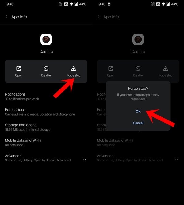 force stop oneplus camera