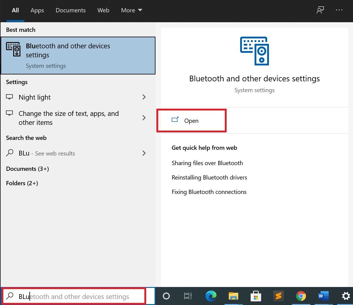 Open Bluetooth settings on Windows