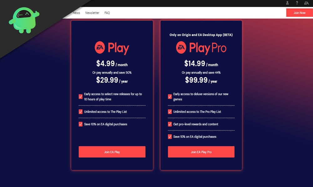 Pricing of EA Play and EA Play Pro