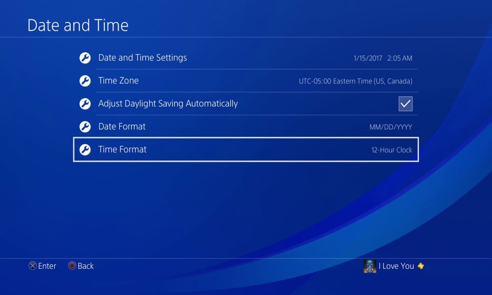 set date and time in PS4
