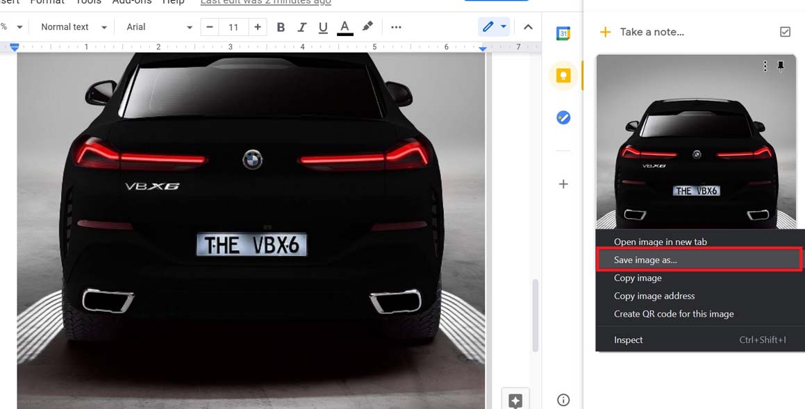 save images from Google Docs using Google Keep