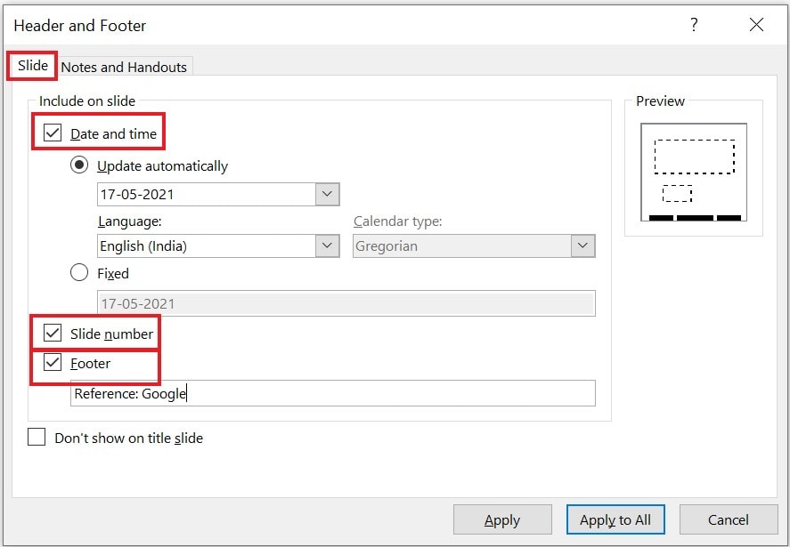 specify the elements in headers and footers in PowerPoint