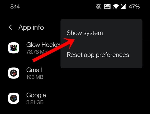show system apps oneplus