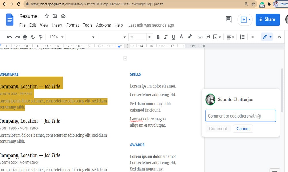 Write and Edit a Comment on Google Docs